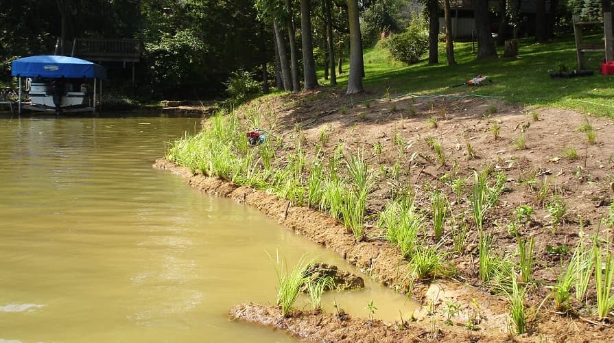 Kókuszhengerek védik a patak partját