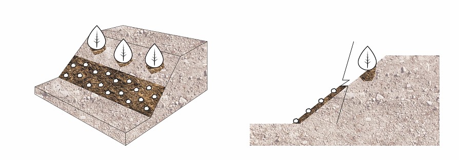 A rézsű füvesítése az erózióvédelmi geomatrac fektetése után